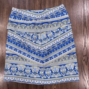 J.McLaughlin Women's Skirt Size Small Geometric Blue Green Print Stretch Pull-On